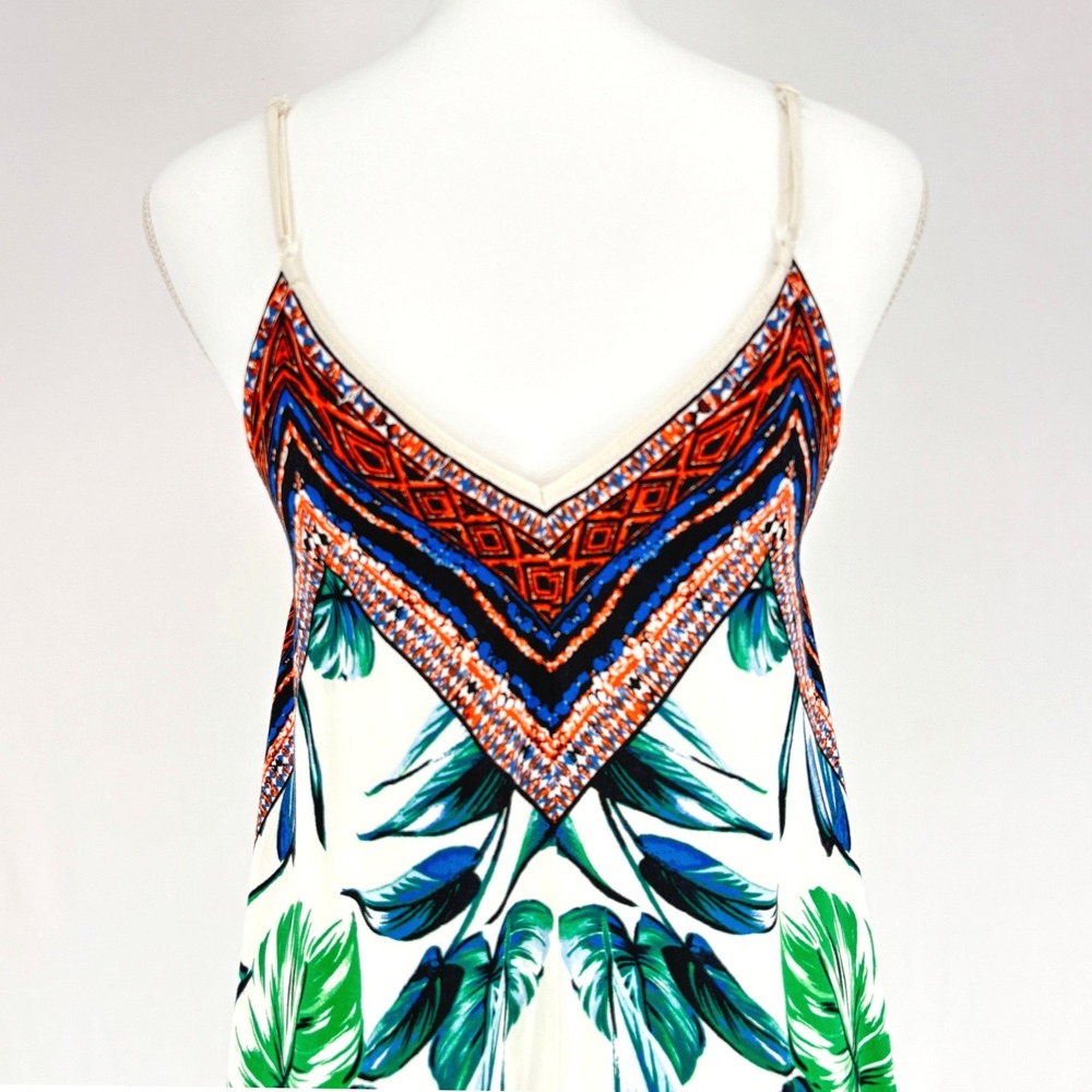 Flying Tomato Handkerchief Hem Midi Dress Tropical Palm Print Small Boho Beach - Picture 4 of 10